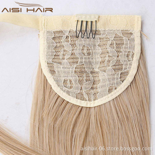 Wholesale Long Straight Wrap Around Ponytails Extension Synthetic Hair Drawstring Ponytail Hair Wigs